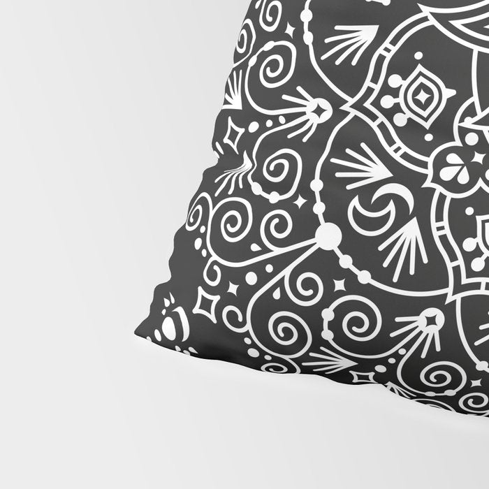 Sacred Lotus Blossom Mandala - White on Black Pillow Sham Gallery Image 4