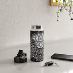 Sacred Lotus Blossom Mandala - White on Black Water Bottle Gallery Image 4