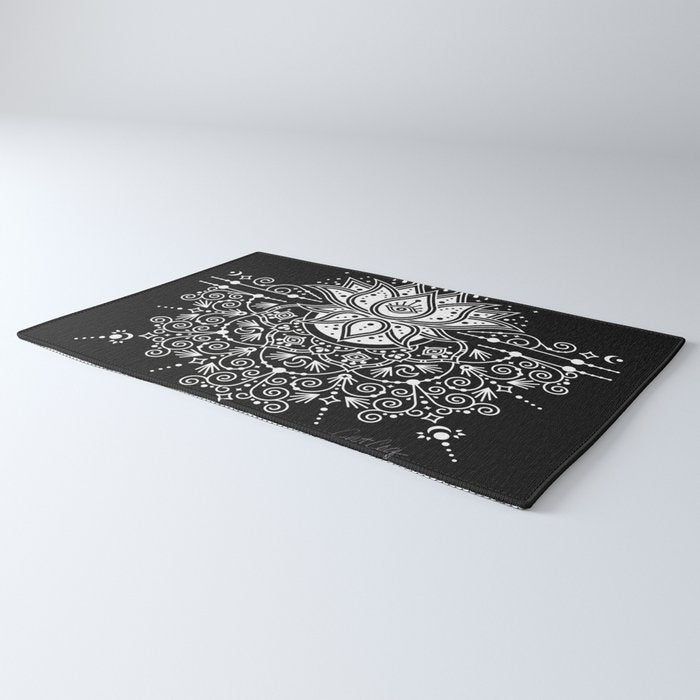 Sacred Lotus Blossom Mandala - White on Black Rug Gallery Image 3