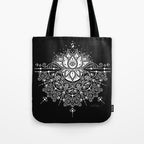 Sacred Lotus Blossom Mandala - White on Black Tote Bag Gallery Image 1