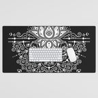 Sacred Lotus Blossom Mandala - White on Black Desk Mat Gallery Image 1