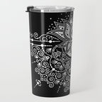 Sacred Lotus Blossom Mandala - White on Black Travel Mug Gallery Image 3