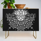 Sacred Lotus Blossom Mandala - White on Black Credenza Gallery Image 1