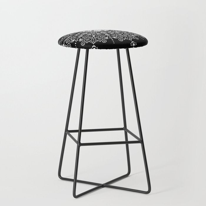 Sacred Lotus Blossom Mandala - White on Black Stool Gallery Image 1