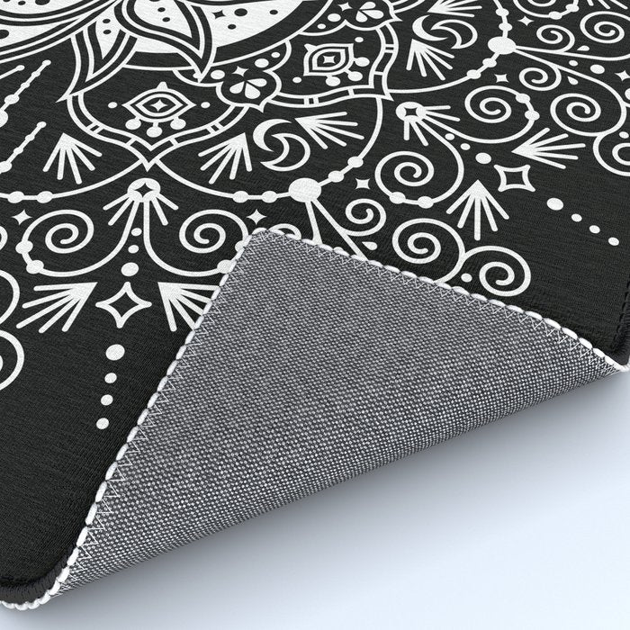 Sacred Lotus Blossom Mandala - White on Black Rug Gallery Image 4