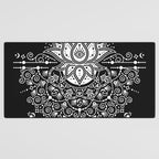 Sacred Lotus Blossom Mandala - White on Black Desk Mat Gallery Image 3