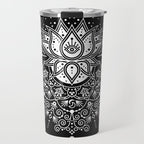 Sacred Lotus Blossom Mandala - White on Black Travel Mug Gallery Image 1
