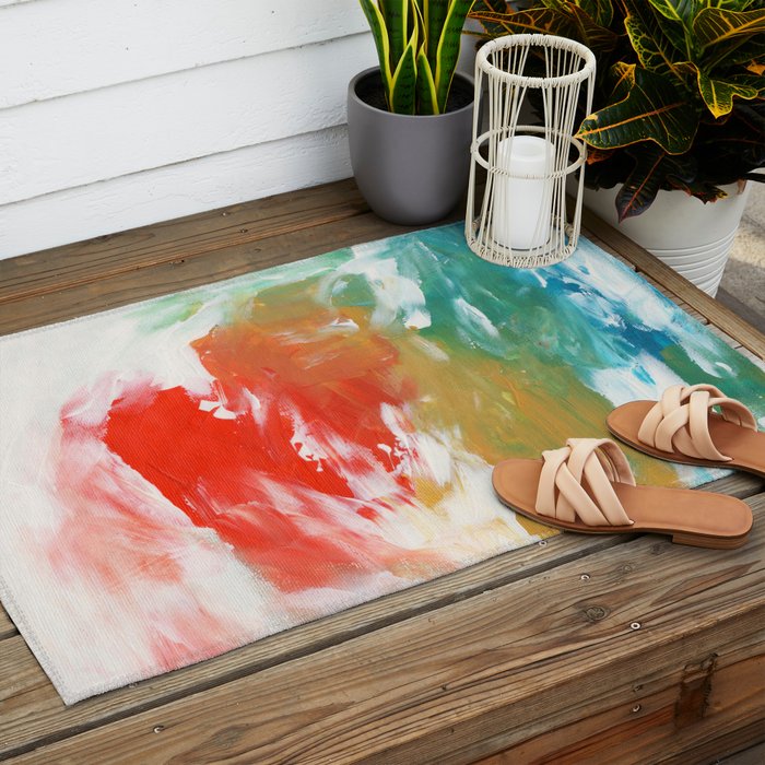 Ejaaz Haniff Colorful Abstract Acrylic Painting 'Storm In Paradise' Outdoor Rug Gallery Image 2
