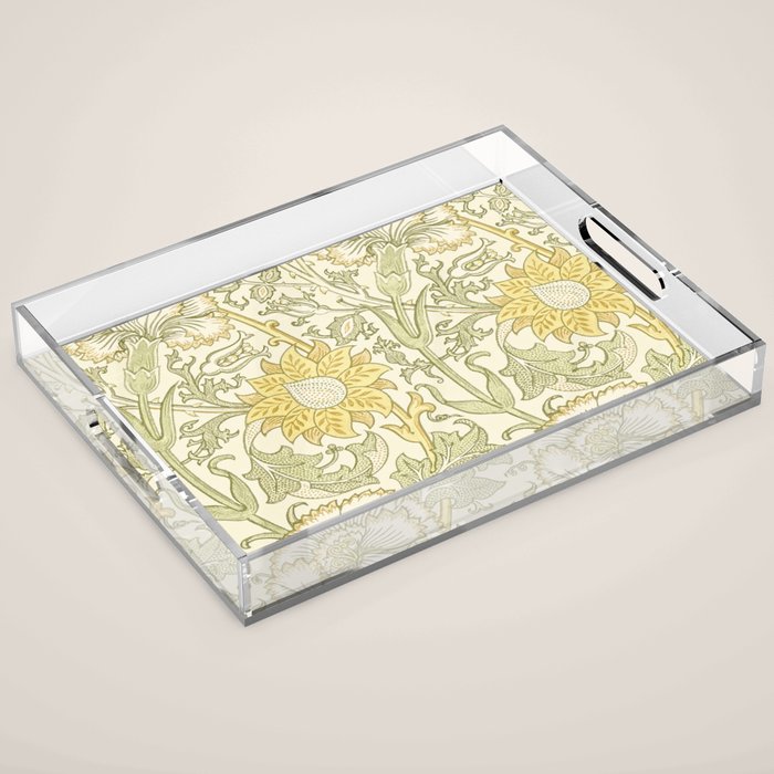 William Morris Pink and Rose Cowslip Fennel Yellow Pattern Acrylic Tray Gallery Image 1