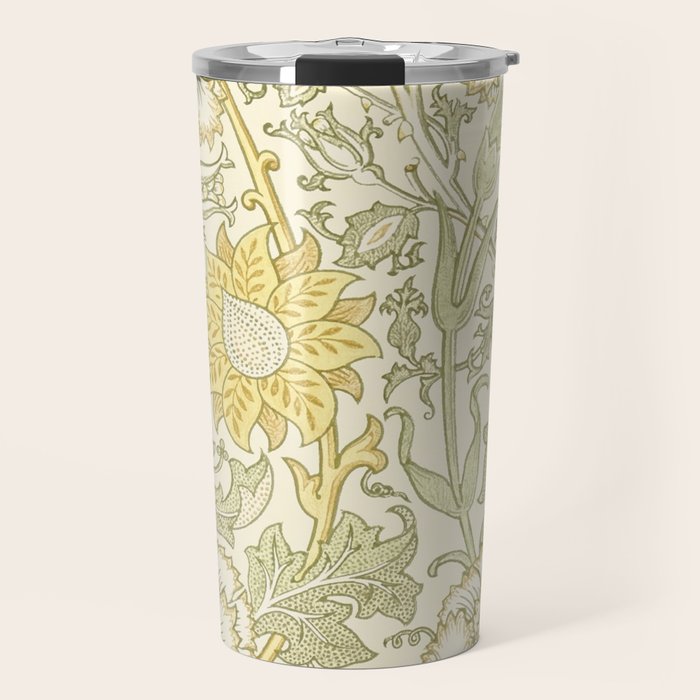 William Morris Pink and Rose Cowslip Fennel Yellow Pattern Travel Mug Gallery Image 1