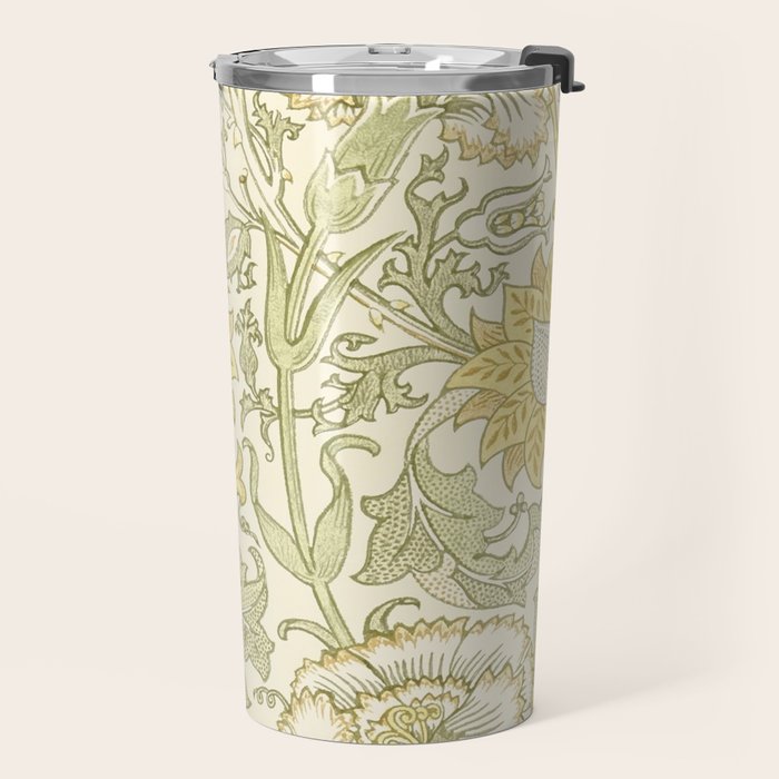 William Morris Pink and Rose Cowslip Fennel Yellow Pattern Travel Mug Gallery Image 2
