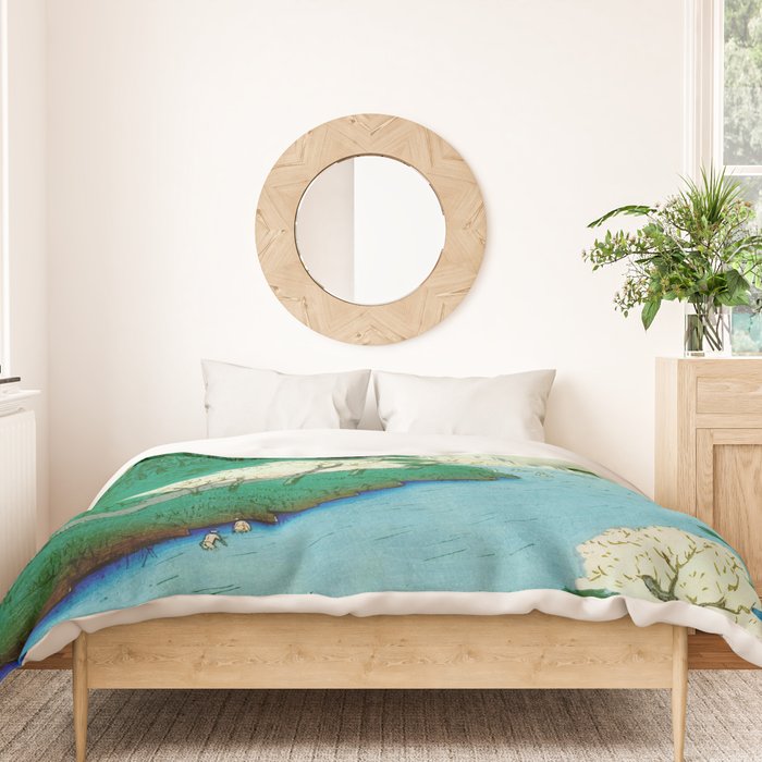 âThe Great Waterfallâ Utagawa Hiroshige Vintage Japanese Woodblock Print East Asian Cultural Antique Art  Duvet Cover Gallery Image 3