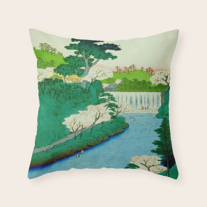 âThe Great Waterfallâ Utagawa Hiroshige Vintage Japanese Woodblock Print East Asian Cultural Antique Art  Throw Pillow Gallery Image 6