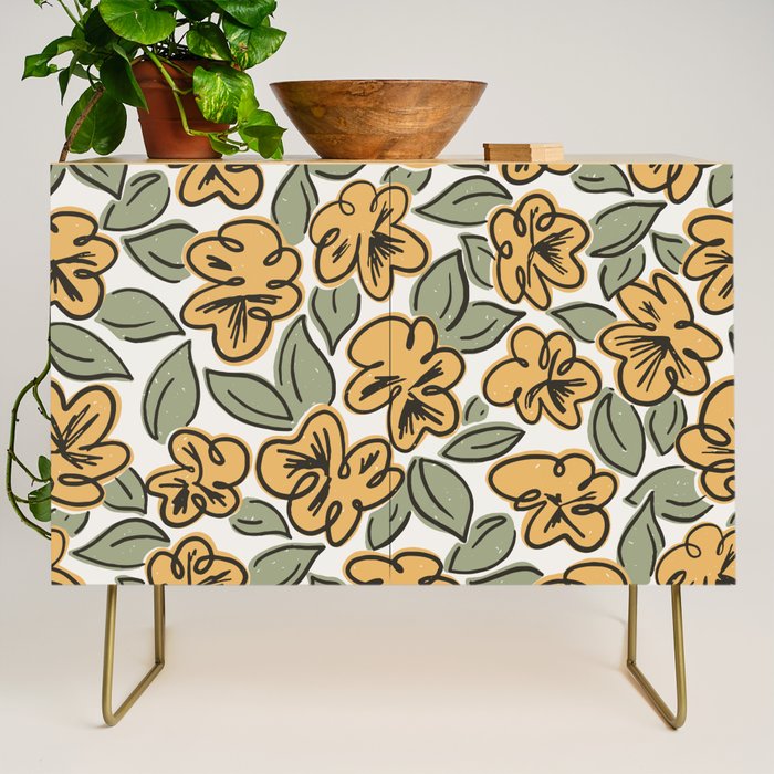 Black and Yellow Pansies Credenza Gallery Image 1