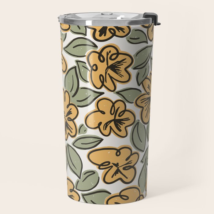 Black and Yellow Pansies Travel Mug Gallery Image 2