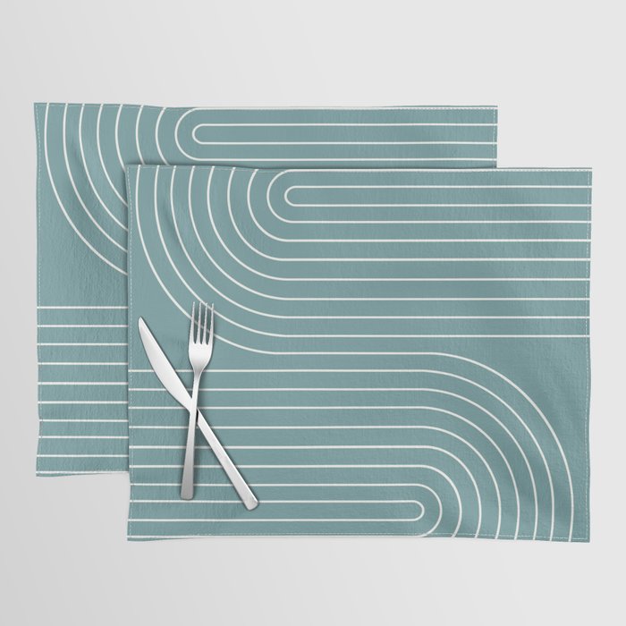 Minimal Line Curvature LXXXVI Beachy Teal Mid Century Modern Arch Abstract Placemat Gallery Image 2