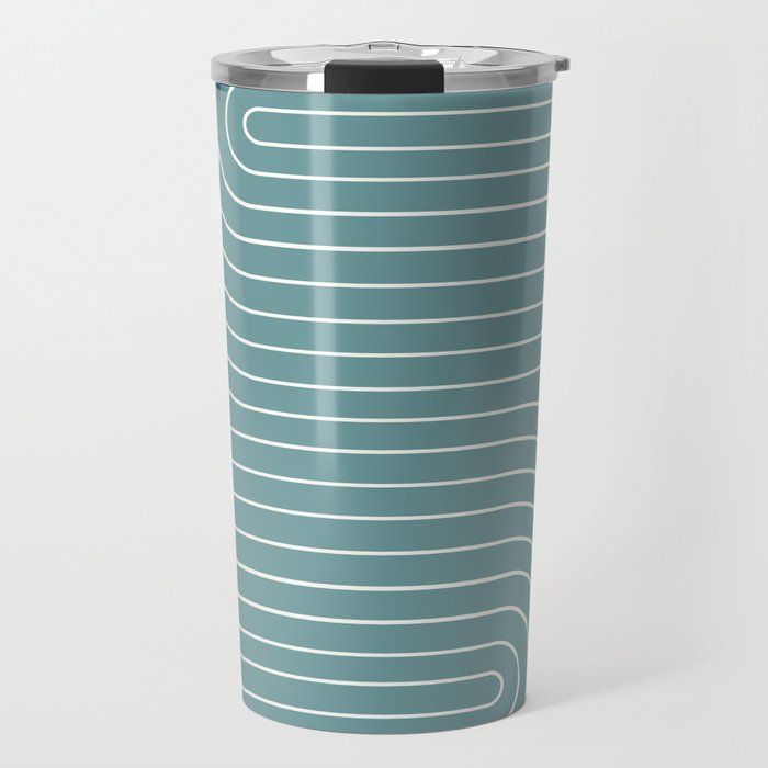 Minimal Line Curvature LXXXVI Beachy Teal Mid Century Modern Arch Abstract Travel Mug Gallery Image 1