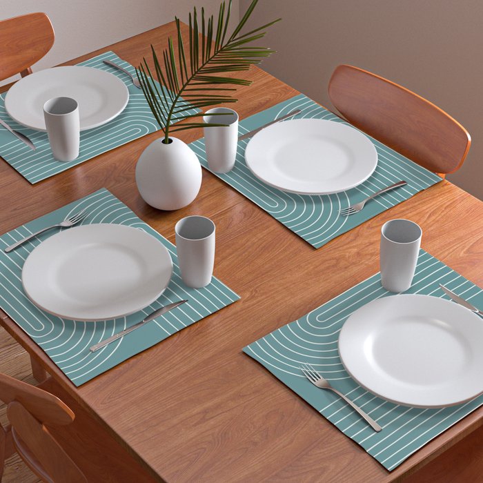 Minimal Line Curvature LXXXVI Beachy Teal Mid Century Modern Arch Abstract Placemat Gallery Image 2