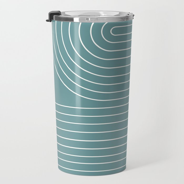 Minimal Line Curvature LXXXVI Beachy Teal Mid Century Modern Arch Abstract Travel Mug Gallery Image 3