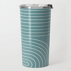 Minimal Line Curvature LXXXVI Beachy Teal Mid Century Modern Arch Abstract Travel Mug Gallery Image 2
