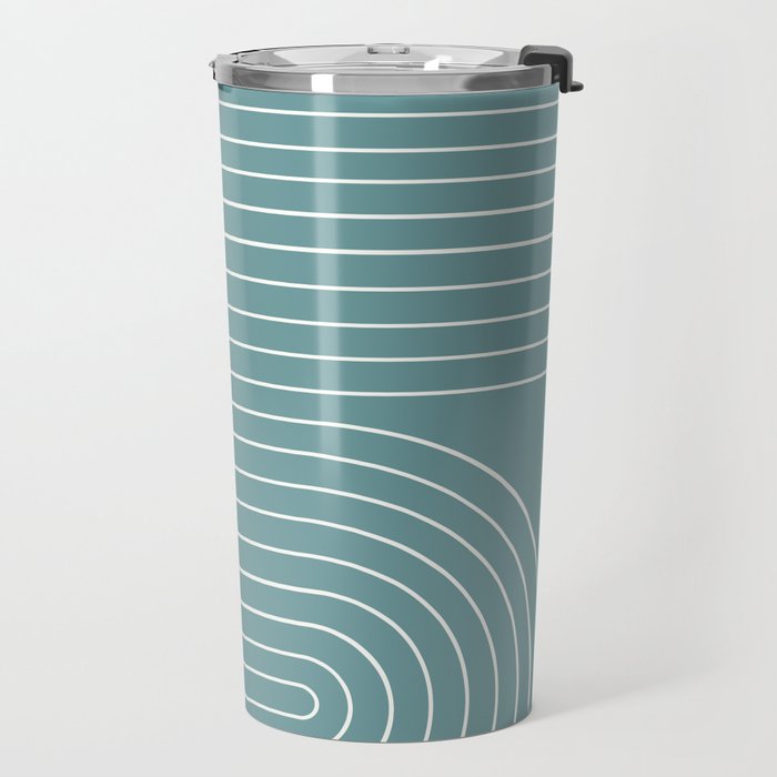 Minimal Line Curvature LXXXVI Beachy Teal Mid Century Modern Arch Abstract Travel Mug Gallery Image 2