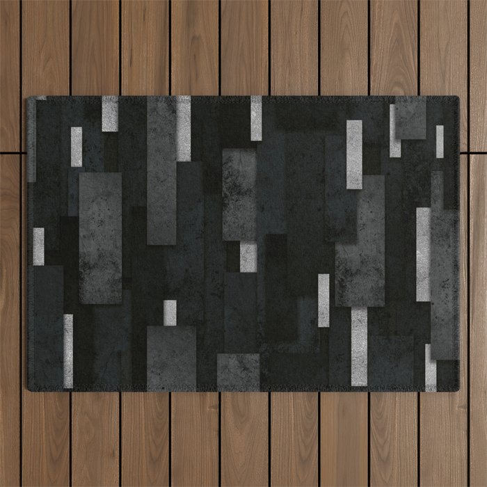 Silver and Black Urban Charcoal Spires Outdoor Rug Gallery Image 1