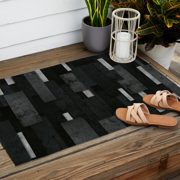 Silver and Black Urban Charcoal Spires Outdoor Rug Gallery Image 2