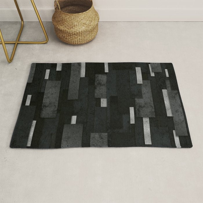 Silver and Black Urban Charcoal Spires Rug