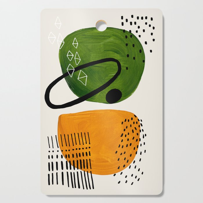 Mid Century Modern Abstract Colorful Art Patterns Olive Green Yellow Ochre Orbit Geometric Objects Cutting Board Gallery Image 1