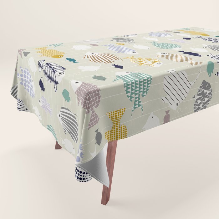 Fresh fish on warm grey pattern Tablecloth Gallery Image 1