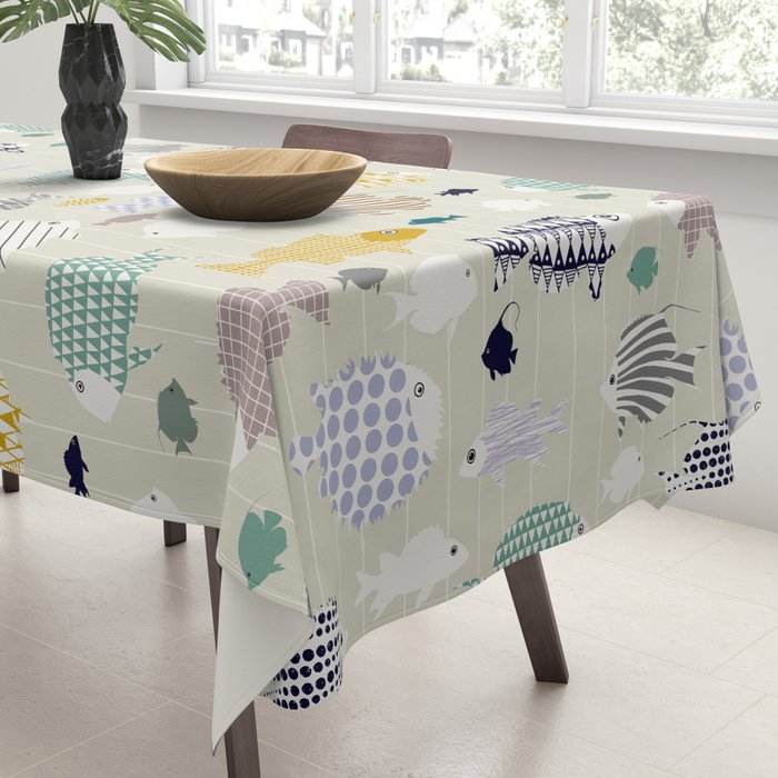 Fresh fish on warm grey pattern Tablecloth Gallery Image 3