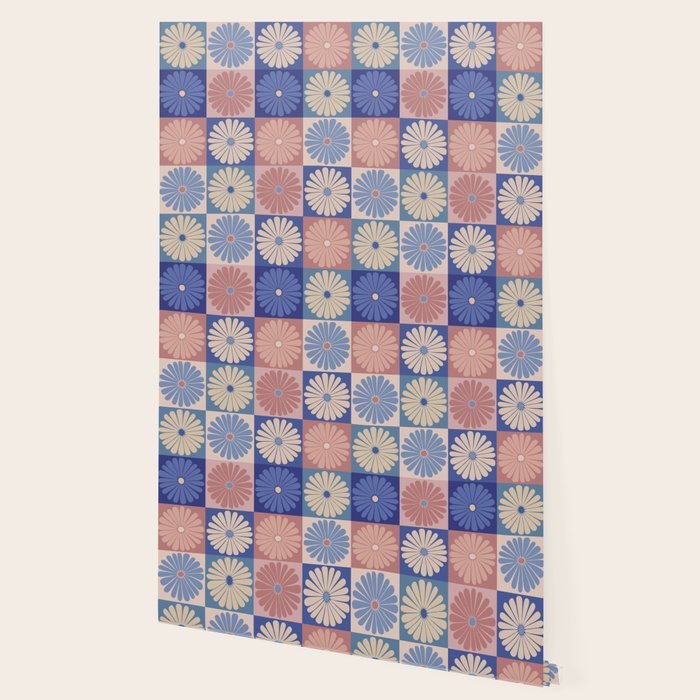 Retro Flowers Check Pattern XIII Wallpaper Gallery Image 2