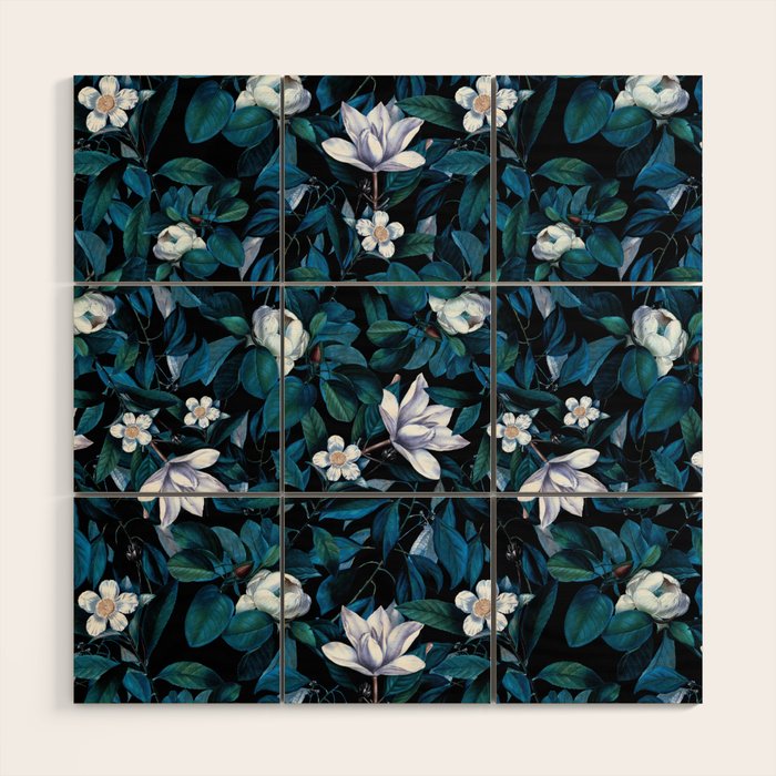Moon Night Flowers Wood Wall Art Gallery Image 1
