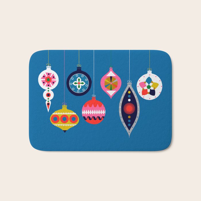 Retro Christmas Baubles on a dark background Bath Mat Gallery Image 1