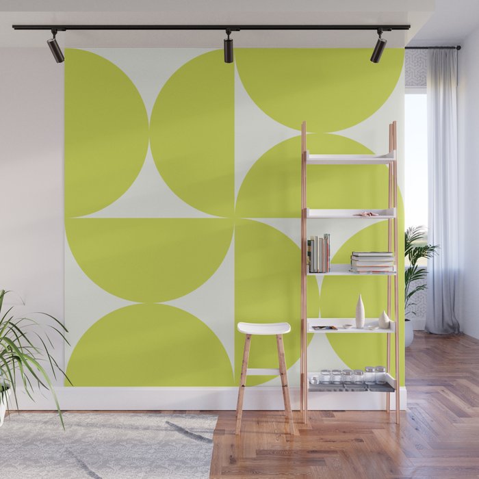 Bauhaus Mid Century Modern Geometric III Lime Green Wall Mural Gallery Image 1
