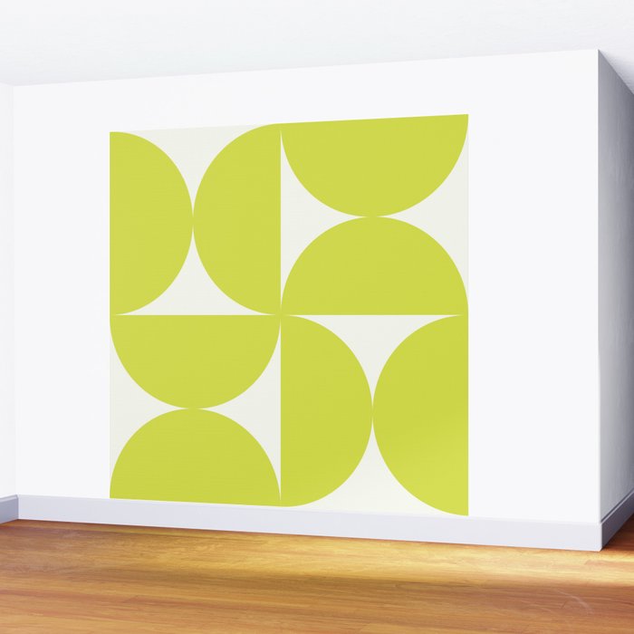 Bauhaus Mid Century Modern Geometric III Lime Green Wall Mural Gallery Image 2