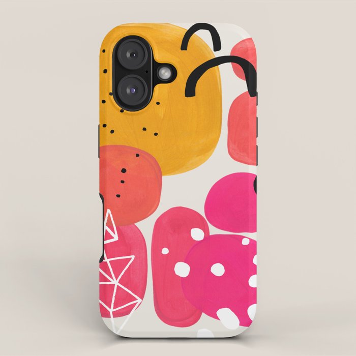 Vintage Fun Minimalist Abstract Colorful Mid century Modern Yellow Magenta Bubbles With Patterns iPhone Case Gallery Image 1