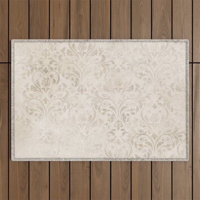 Elegant Ivory Damask 2 Outdoor Rug Gallery Image 1