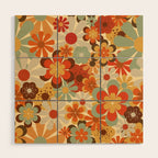 Patterned Retro 70's Floral Prints Wood Wall Art Gallery Image 1