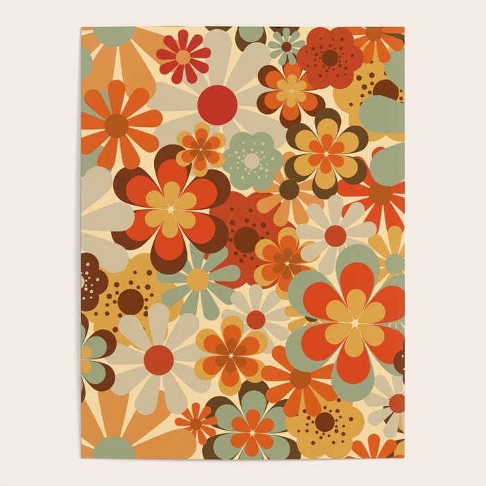 Patterned Retro 70's Floral Prints Poster Gallery Image 1