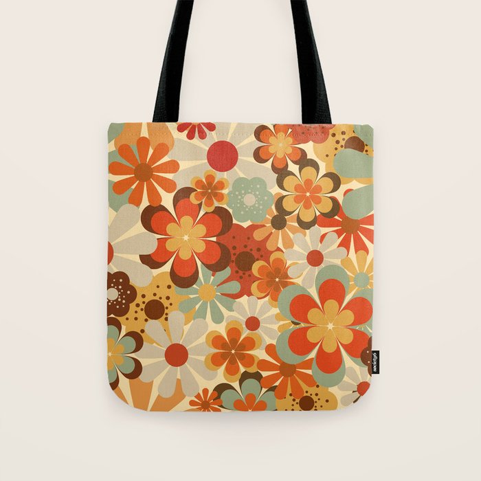 Patterned Retro 70's Floral Prints Tote Bag Gallery Image 1