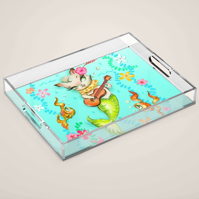 Mermaid Cat with Ukulele Acrylic Tray Gallery Image 1