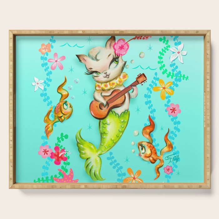 Mermaid Cat with Ukulele Serving Tray Gallery Image 1