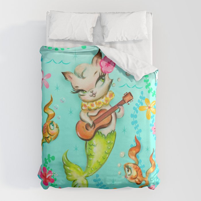 Mermaid Cat with Ukulele Duvet Cover Gallery Image 6
