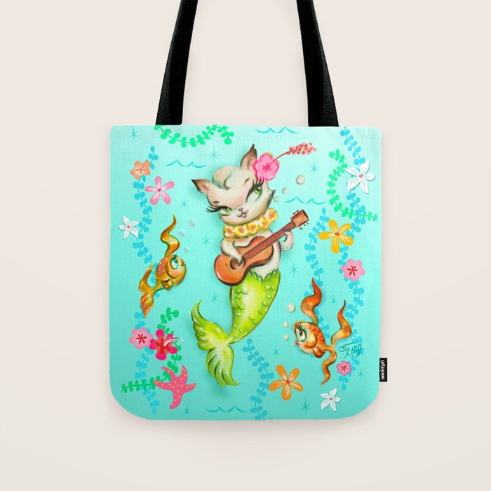 Mermaid Cat with Ukulele Tote Bag Gallery Image 1