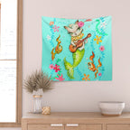 Mermaid Cat with Ukulele Wall Tapestry Gallery Image 2