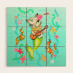Mermaid Cat with Ukulele Wood Wall Art Gallery Image 1