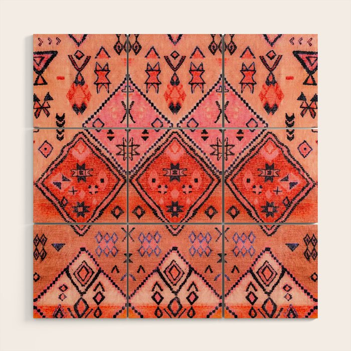 Bohemian Berber Orange Handmade Moroccan Fabric Texture Wood Wall Art Gallery Image 1