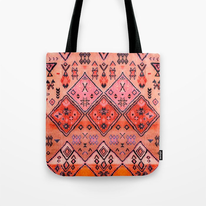 Bohemian Berber Orange Handmade Moroccan Fabric Texture Tote Bag Gallery Image 1