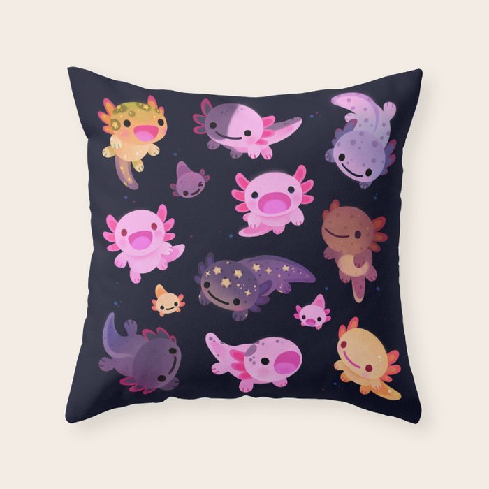 Happy axolotl - dark Throw Pillow Gallery Image 6